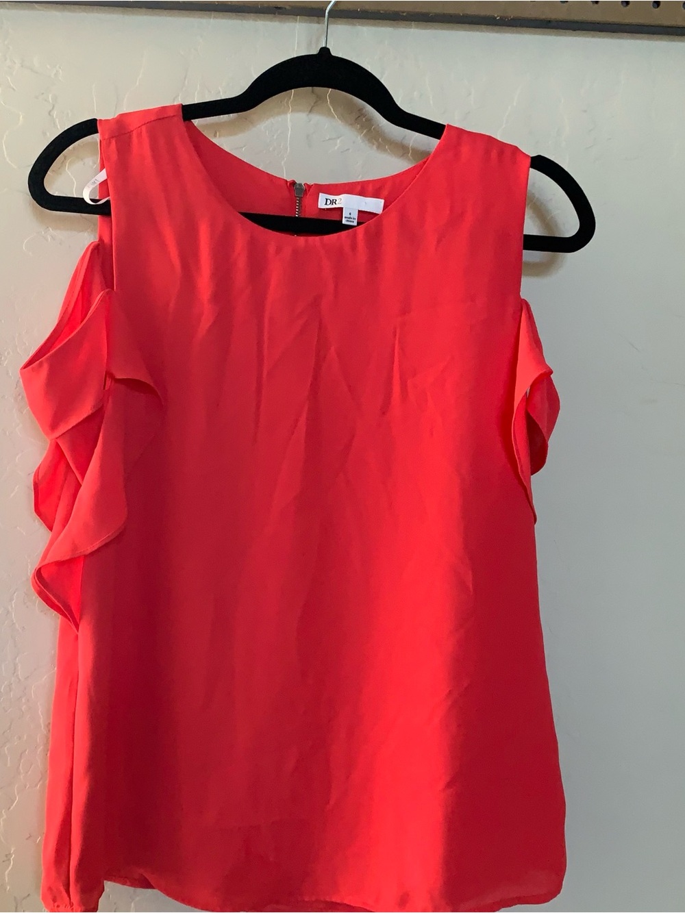 DR2 Coral Ruffle Cold-Shoulder Blouse